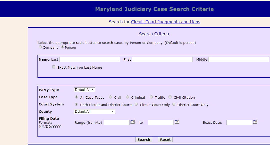 Maryland Case Search